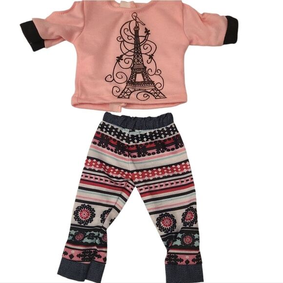 18" Doll Pajamas Parisian Eiffel Tower Soft Knit Top Bottom - Picture 8 of 9